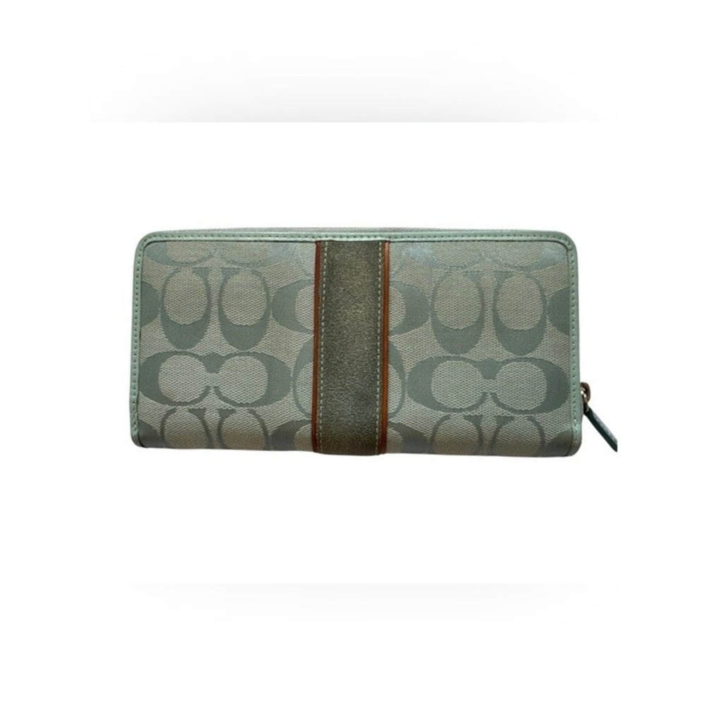 Vintage Coach Baby Blue Y2K Zip Around Suede Stripe Accordion Wallet